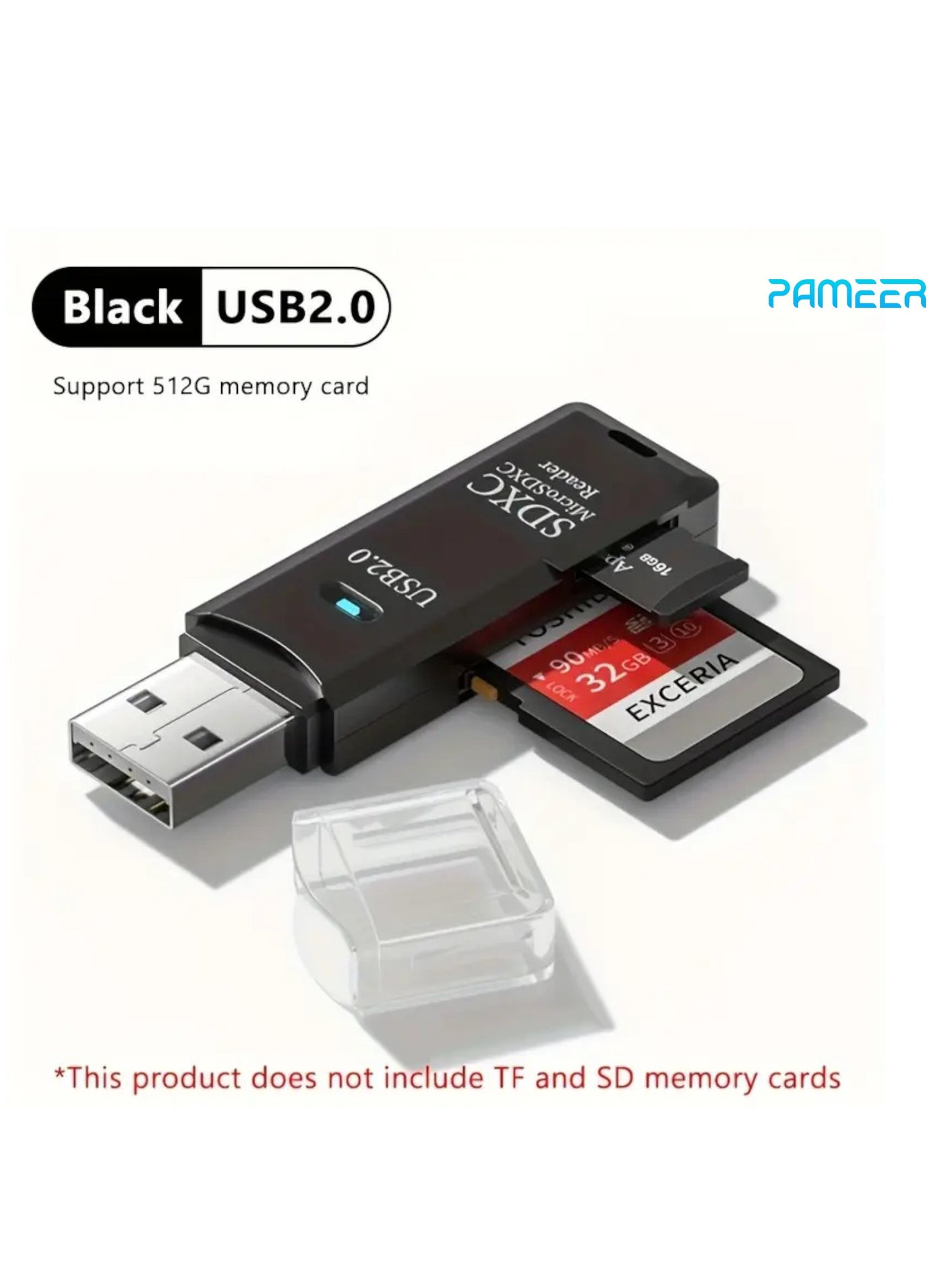 USB 2.0 SD/Micro SD Card Reader for PC & Laptop - High-Speed Data Transfer, Compact Plug-and-Play Design, Compatible with TF/SDXC/SDHC Memory Cards from Cameras, Smartphones, Tablets, Smartphone Accessory | Sleek Glossy Finish | Reliable Connectivity