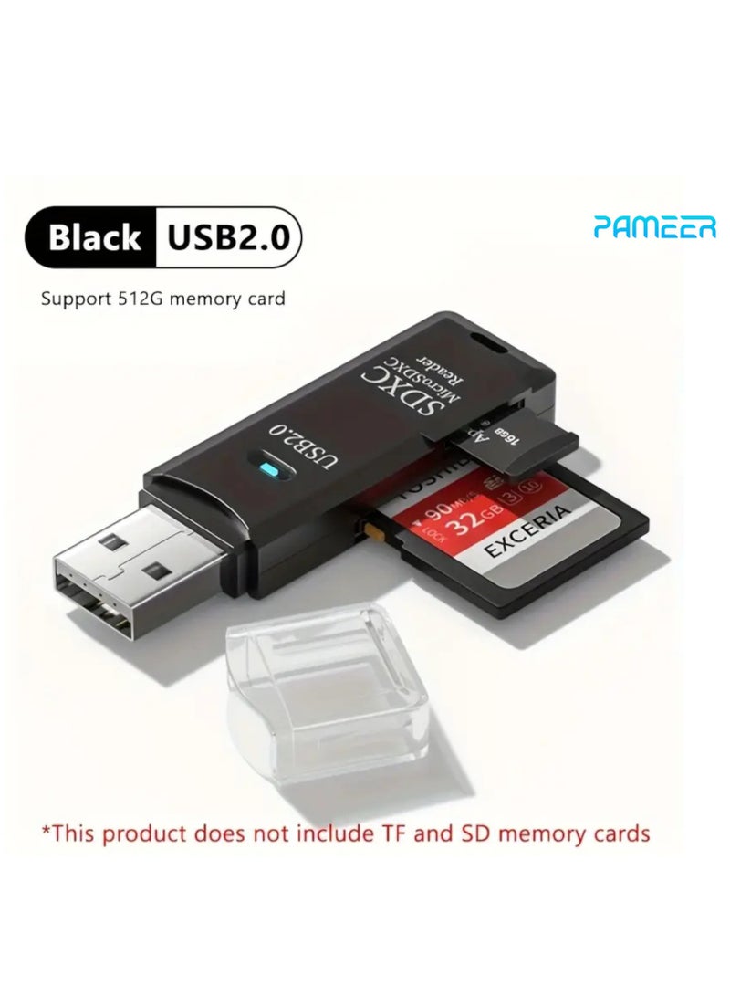 PAMEER USB 2.0 SD/Micro SD Card Reader for PC & Laptop - High-Speed Data Transfer, Compact Plug-and-Play Design, Compatible with TF/SDXC/SDHC Memory Cards from Cameras, Smartphones, Tablets, Smartphone Accessory | Sleek Glossy Finish | Reliable Connectivity - Image 1