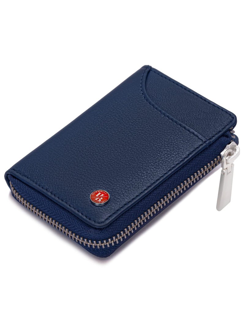 HORNBULL Steve RFID Blocking Leather Wallet for Men | Vertical Credit Debit Card Holder, Navy, Zip Around Wallet  - Image 2
