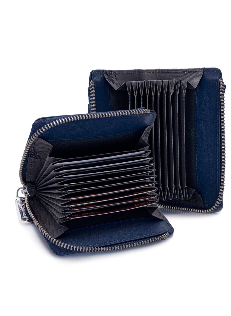 HORNBULL Steve RFID Blocking Leather Wallet for Men | Vertical Credit Debit Card Holder, Navy, Zip Around Wallet  - Image 4