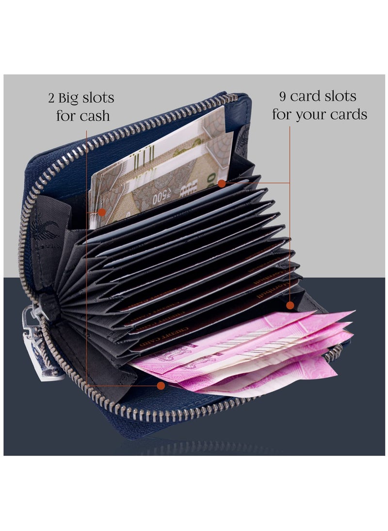 HORNBULL Steve RFID Blocking Leather Wallet for Men | Vertical Credit Debit Card Holder, Navy, Zip Around Wallet  - Image 3