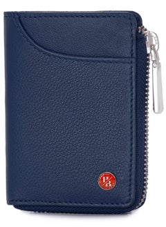 Steve RFID Blocking Leather Wallet for Men | Vertical Credit Debit Card Holder, Navy, Zip Around Wallet