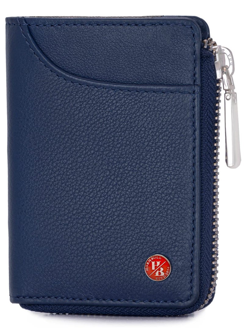 HORNBULL Steve RFID Blocking Leather Wallet for Men | Vertical Credit Debit Card Holder, Navy, Zip Around Wallet  - Image 1