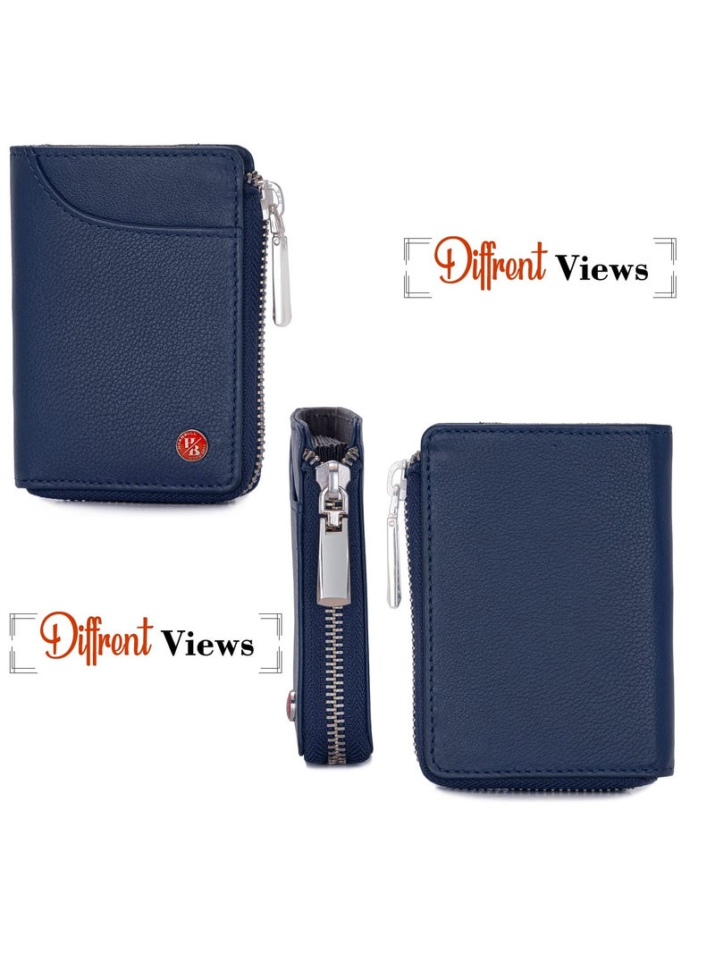 HORNBULL - Steve RFID Blocking Leather Wallet for Men | Vertical Credit Debit Card Holder, Navy, Zip Around Wallet - Image 1