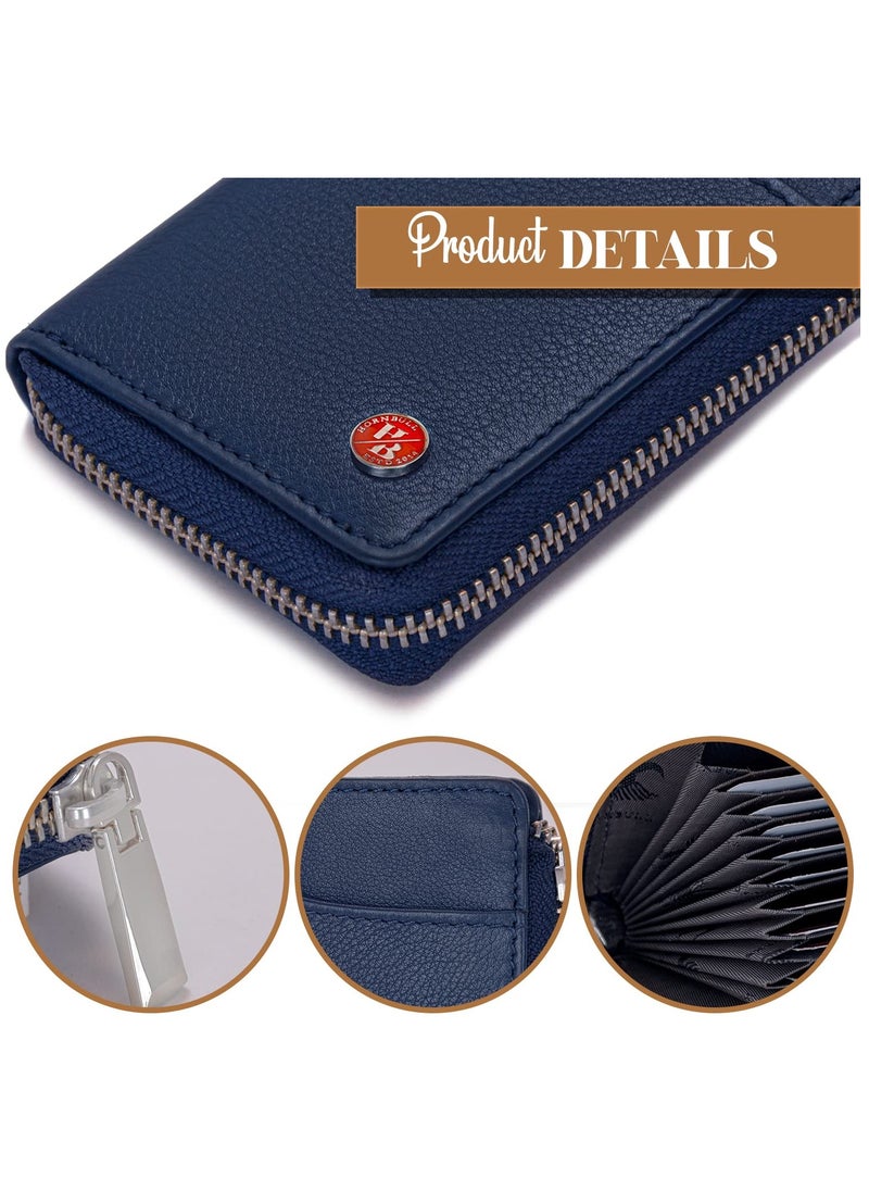 HORNBULL Steve RFID Blocking Leather Wallet for Men | Vertical Credit Debit Card Holder, Navy, Zip Around Wallet  - Image 5