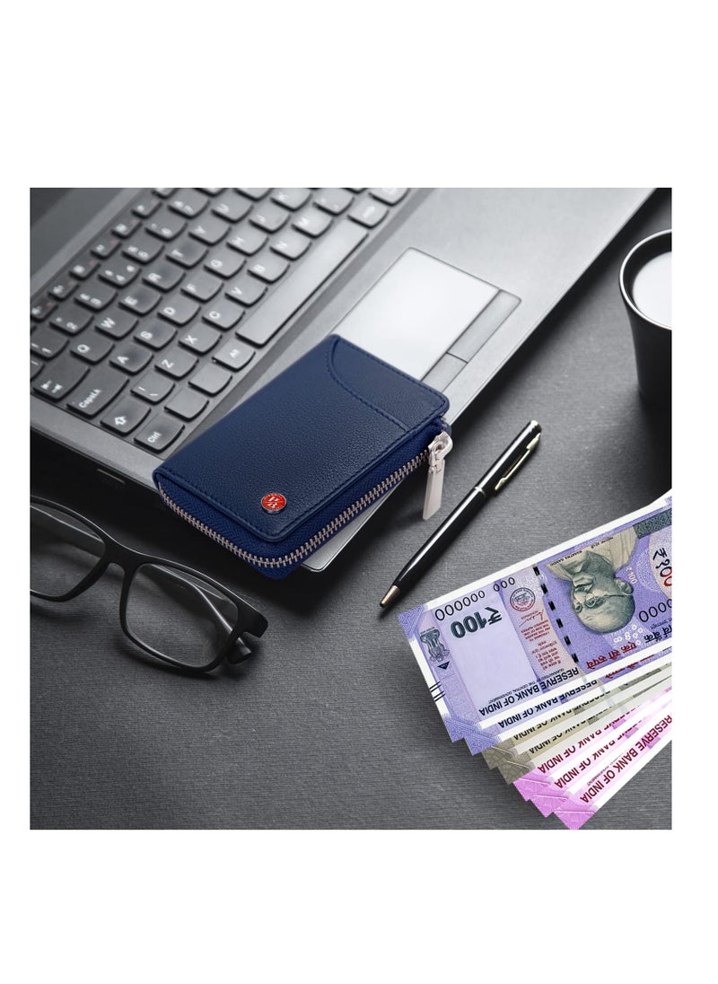HORNBULL - Steve RFID Blocking Leather Wallet for Men | Vertical Credit Debit Card Holder, Navy, Zip Around Wallet - Image 1