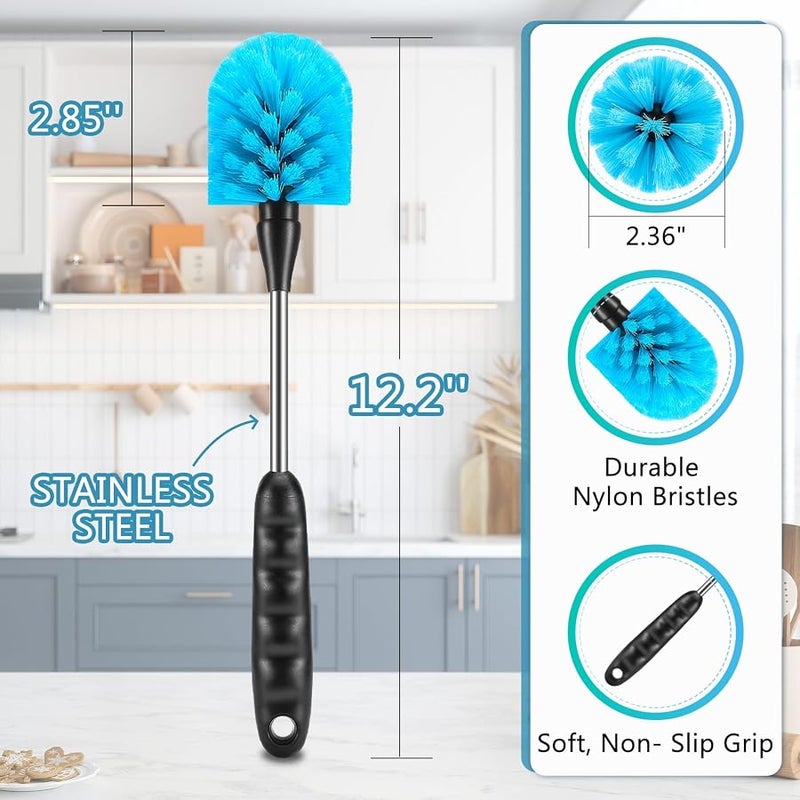 12.2 inch Bottle Brush Set of Three，Washable Coffee Cups, Water Bottles, Baby Bottles, Straws, to-go Cups, Long-Handled 3-in-1 Stainless Steel Bottle Brushes. - Image 3