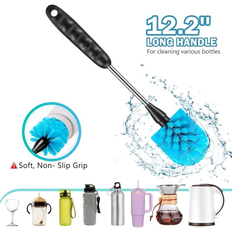 12.2 inch Bottle Brush Set of Three，Washable Coffee Cups, Water Bottles, Baby Bottles, Straws, to-go Cups, Long-Handled 3-in-1 Stainless Steel Bottle Brushes. - Image 2