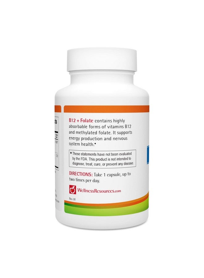 ويلنيس ريسورسز مكمل Wellness Resources B12 + Folate، ميثيل B12 النشط بيولوجيًا وأدينوسيل B12، حمض الفوليك المنشط 5-MTHF، يدعم الطاقة والأعصاب وصحة الدماغ وقوة الشعر (60 كبسولة) - خالٍ من الجلوتين، نباتي - Image 4