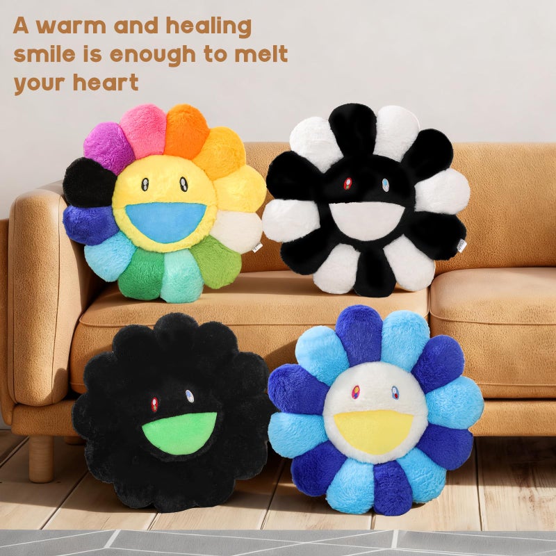SHINUOER Flower Pillow,Colorful Flower Shaped Throw Pillow,Smiley Face Floor Cushions,Cute Sunflower Plush Pillows,Valentines Day Gifts,Black Decorative Pillows for Bed,Couch,Sofa,Car (Black,15.7In) - Image 5