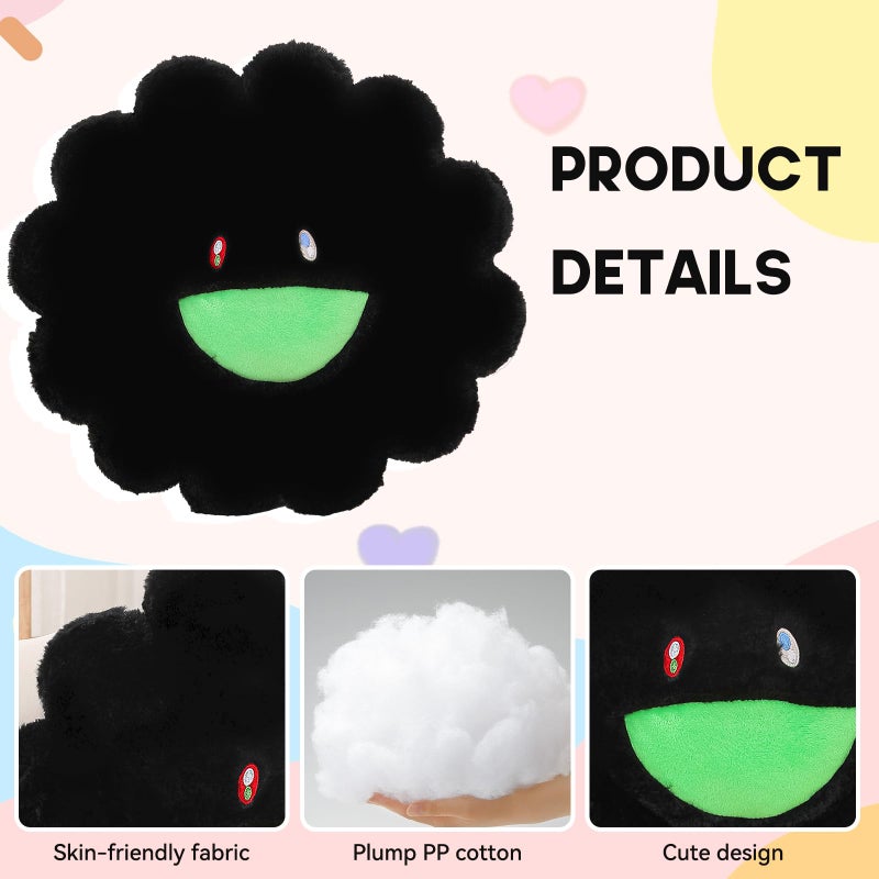 SHINUOER Flower Pillow,Colorful Flower Shaped Throw Pillow,Smiley Face Floor Cushions,Cute Sunflower Plush Pillows,Valentines Day Gifts,Black Decorative Pillows for Bed,Couch,Sofa,Car (Black,15.7In) - Image 2