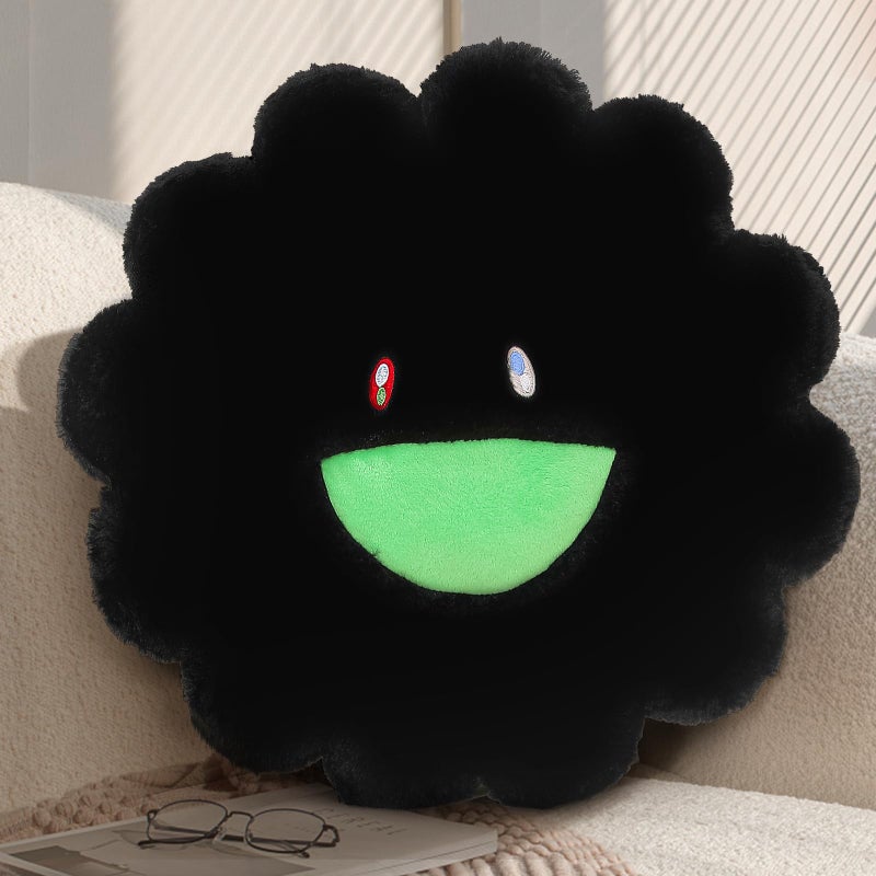 SHINUOER Flower Pillow,Colorful Flower Shaped Throw Pillow,Smiley Face Floor Cushions,Cute Sunflower Plush Pillows,Valentines Day Gifts,Black Decorative Pillows for Bed,Couch,Sofa,Car (Black,15.7In) - Image 1