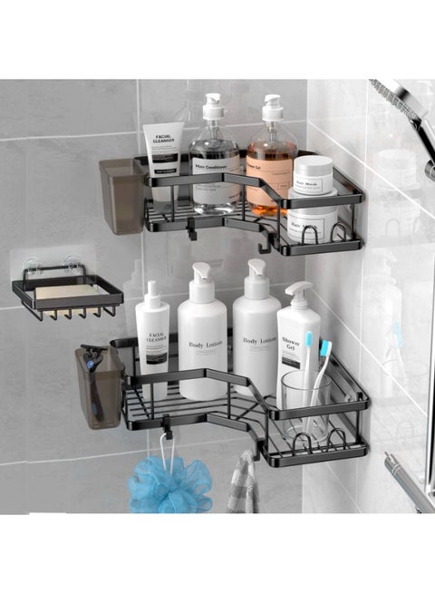 Bathroom Shelf, set of 3pcs, Shower Caddy For Bathroom Organizer and Storage, No-drilling Bathroom Shelves, Stainless Steel Racks with Self-Adhesive Stickers (Black).