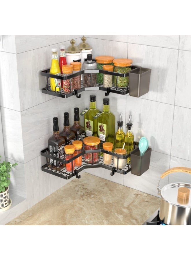 Bathroom Shelf, set of 3pcs, Shower Caddy For Bathroom Organizer and Storage, No-drilling Bathroom Shelves, Stainless Steel Racks with Self-Adhesive Stickers (Black).