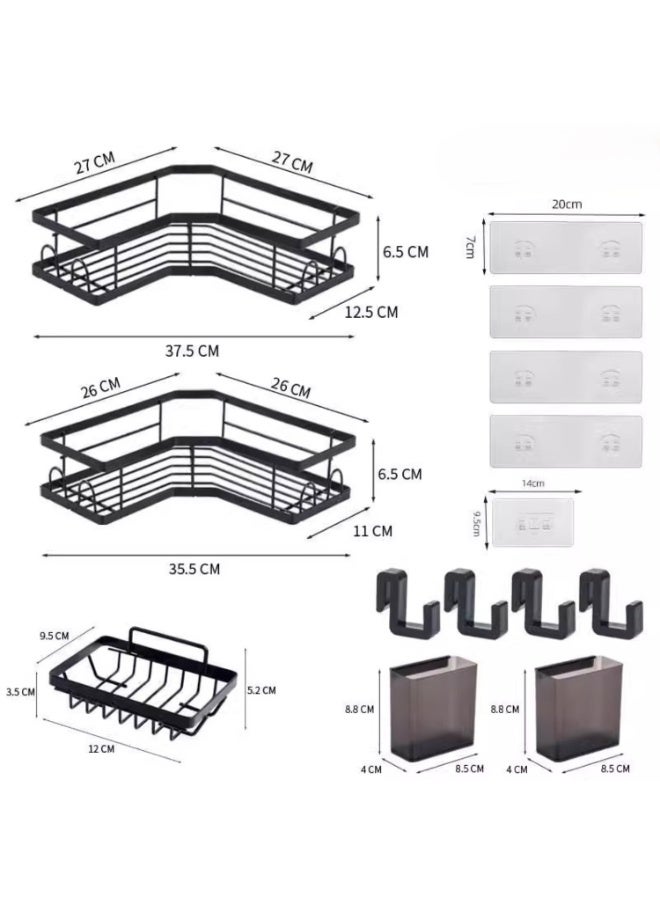 Bathroom Shelf, set of 3pcs, Shower Caddy For Bathroom Organizer and Storage, No-drilling Bathroom Shelves, Stainless Steel Racks with Self-Adhesive Stickers (Black).