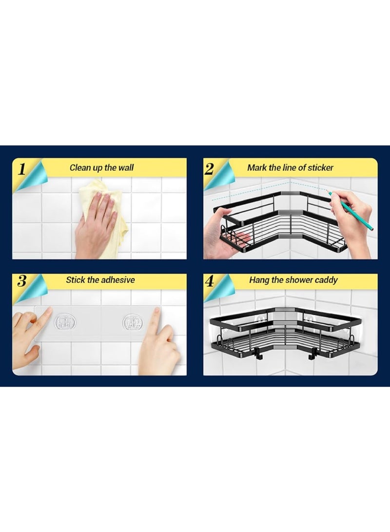 Bathroom Shelf, set of 3pcs, Shower Caddy For Bathroom Organizer and Storage, No-drilling Bathroom Shelves, Stainless Steel Racks with Self-Adhesive Stickers (Black).