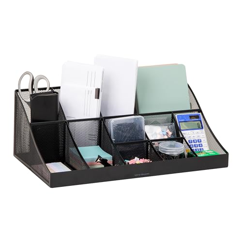 Mind Reader Countertop Organizer, 2-Tier Office Breakroom Supply Caddy, Metal Mesh, Black - Image 1