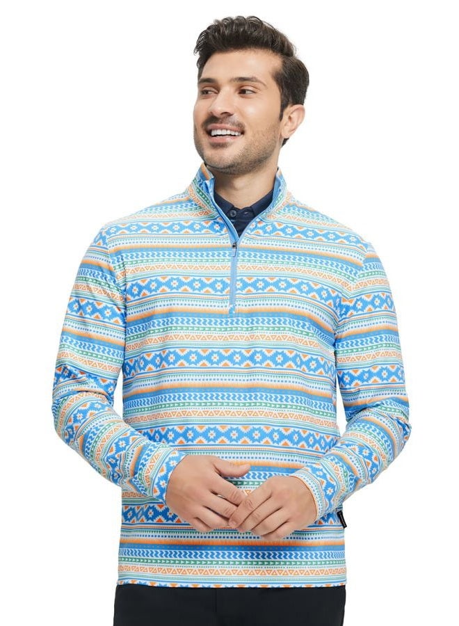 M MAELREG Quarter Zip Golf Pullover Men Dry Fit Long Sleeve Performance Wicking 1/4 Zip Full Print Pullover Mens Sweatshirt, Pink Small Fish, L - Image 2