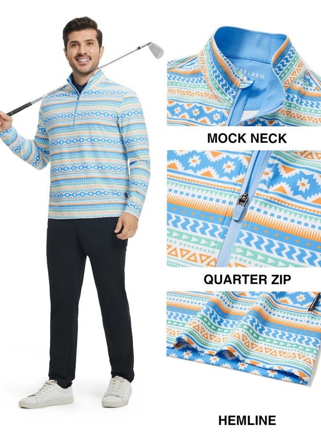 M MAELREG Quarter Zip Golf Pullover Men Dry Fit Long Sleeve Performance Wicking 1/4 Zip Full Print Pullover Mens Sweatshirt, Pink Small Fish, L - Image 3