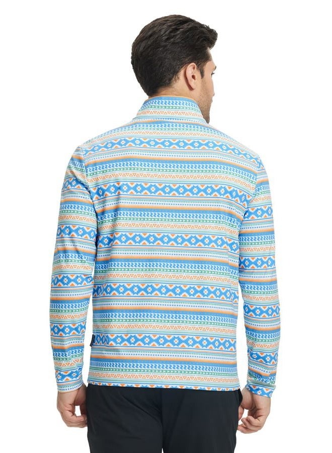 M MAELREG Quarter Zip Golf Pullover Men Dry Fit Long Sleeve Performance Wicking 1/4 Zip Full Print Pullover Mens Sweatshirt, Pink Small Fish, L - Image 5