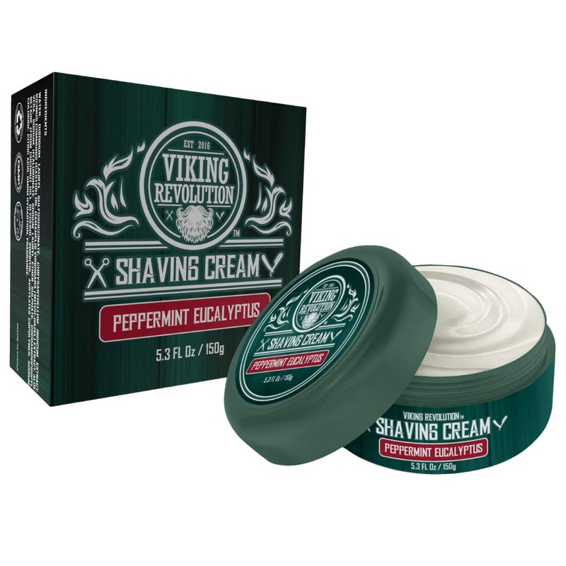 Viking Revolution Luxury Shaving Cream Peppermint & Eucalyptus Scent - Soft, Smooth & Silky Shaving Soap - Rich Lather for the Smoothest Shave - 5.3oz - Image 4