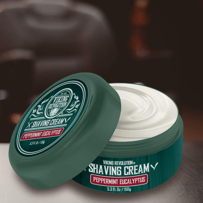 Viking Revolution Luxury Shaving Cream Peppermint & Eucalyptus Scent - Soft, Smooth & Silky Shaving Soap - Rich Lather for the Smoothest Shave - 5.3oz - Image 3