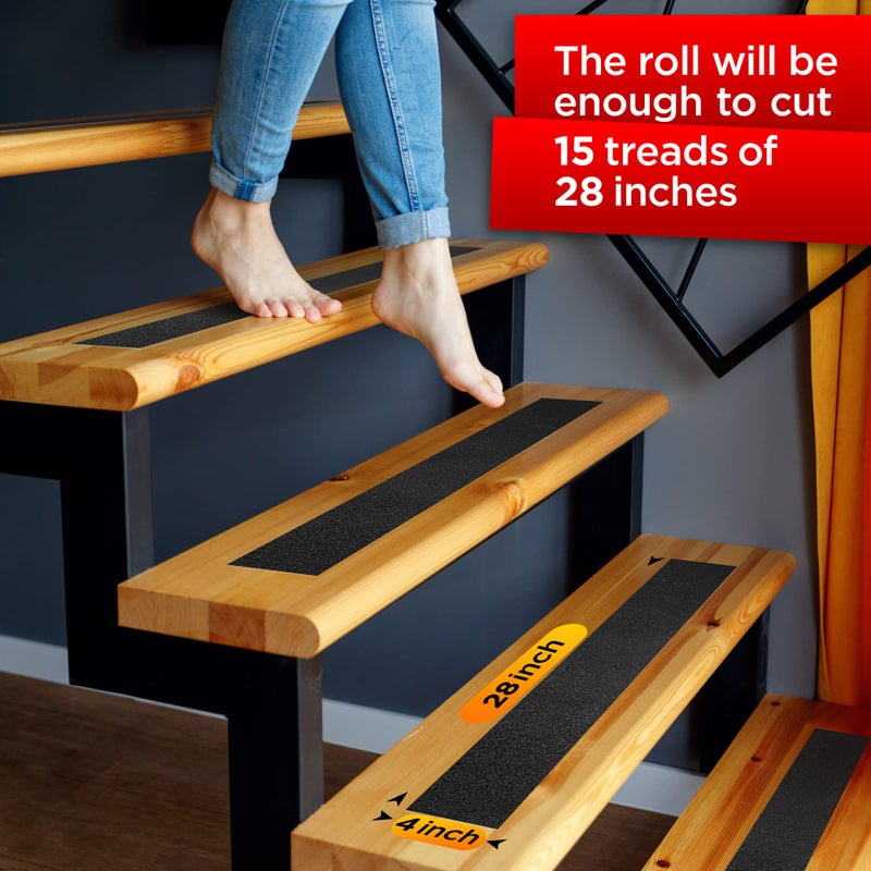 Trazon Grip Tape - Heavy Duty Anti Slip Tape For Stairs Outdoor/Indoor Waterproof 4Inch X 35Ft Safety Non Skid Roll For Stair Steps Ramp Traction Tread Staircases Grips Adhesive Non Slip Strips Walk Black - Image 3