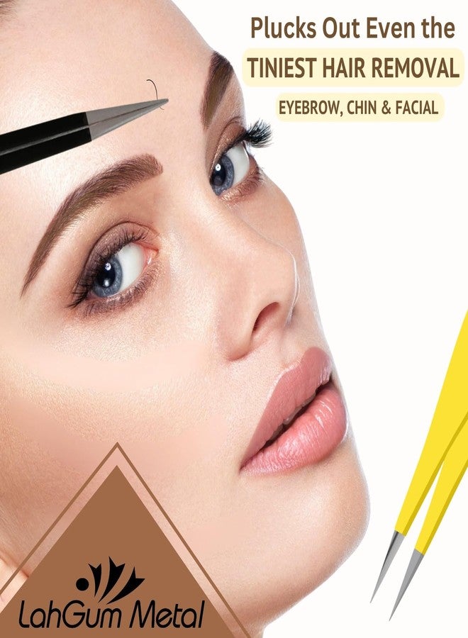 LahGum Metal High Precision Sharp Pointed Tweezers for Women Facial Hair Chin Remover, Pointy Needle Nose Tweezers Ingrown Hairs Extra Thin & Ultra Fine Tip Point Tweezer Splinter Removal Tool Kit - Image 3