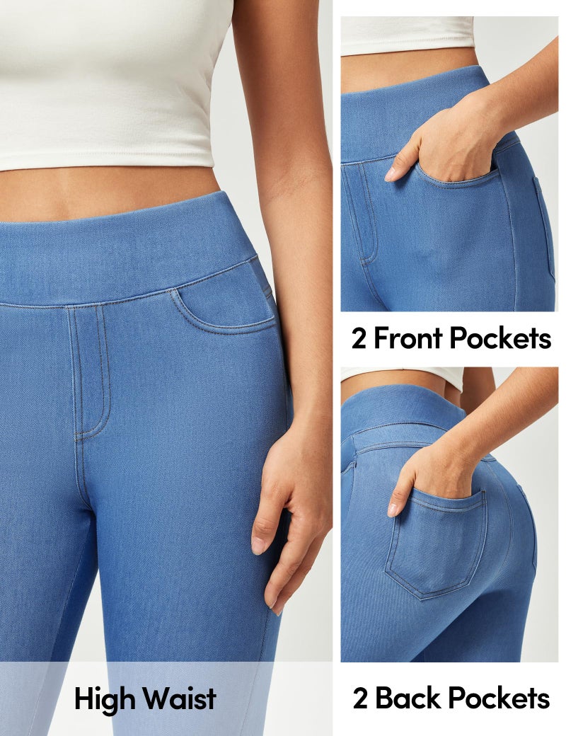 IUGA Stretchy Jeans for Women High Waist Jeggings Tummy Control Skinny Jeans Pull on Leggings with Pockets Trendy Casual(Baby Blue, Medium) - Image 4