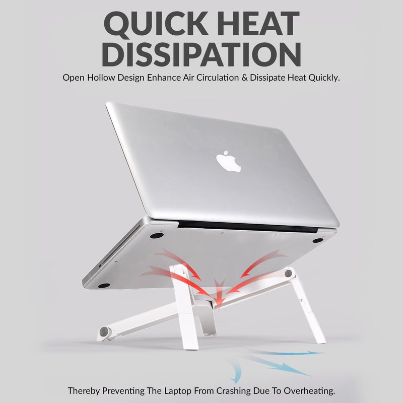 tuKZer Foldable Laptop Stand Riser for Laptop, MacBook, Notebook & Tablets up to 15.6 Inch| Portable- 2 Level Height Adjustable, Ventilation for Cooling, Lightweight Durable ABS Plastic (White) - Image 3