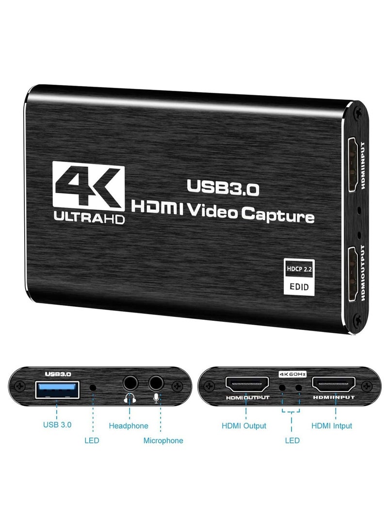 Generic 4K Video Capture Card, USB 3.0 1080P 60fps HDMI Audio Video Capture Device, Full HD 1080P for Game Recording, Live Streaming Broadcasting  - Image 1