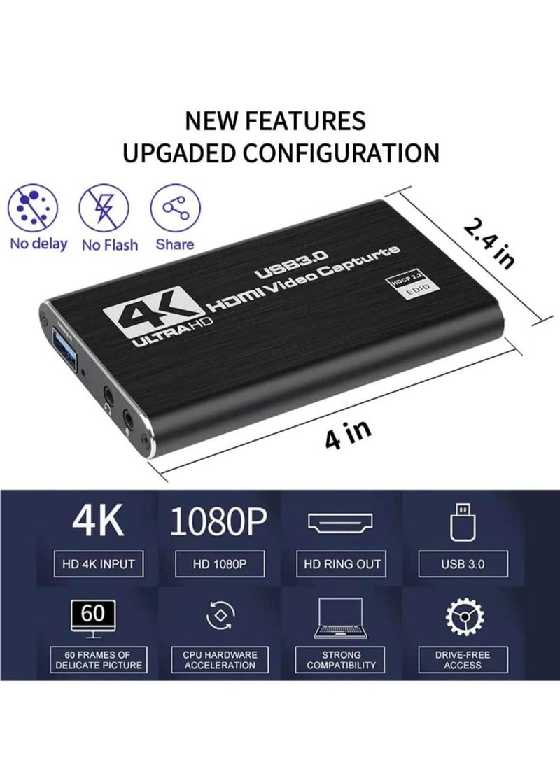 Generic 4K Video Capture Card, USB 3.0 1080P 60fps HDMI Audio Video Capture Device, Full HD 1080P for Game Recording, Live Streaming Broadcasting  - Image 2