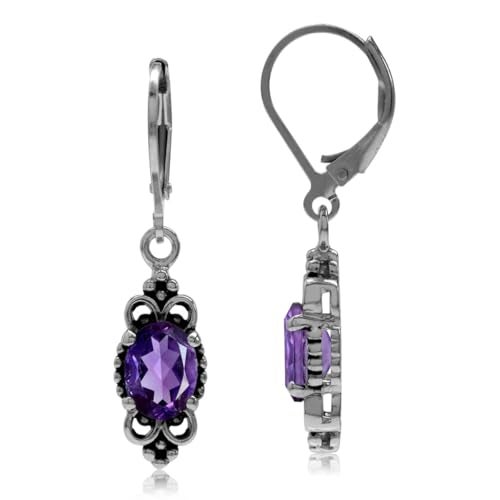 Silvershake 2.14ct. Natural African Amethyst 925 Sterling Silver Balinese Style Leverback Dangle Earrings - Image 1
