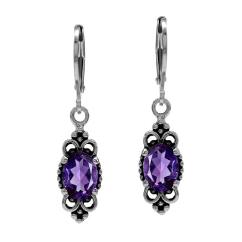 Silvershake 2.14ct. Natural African Amethyst 925 Sterling Silver Balinese Style Leverback Dangle Earrings - Image 4
