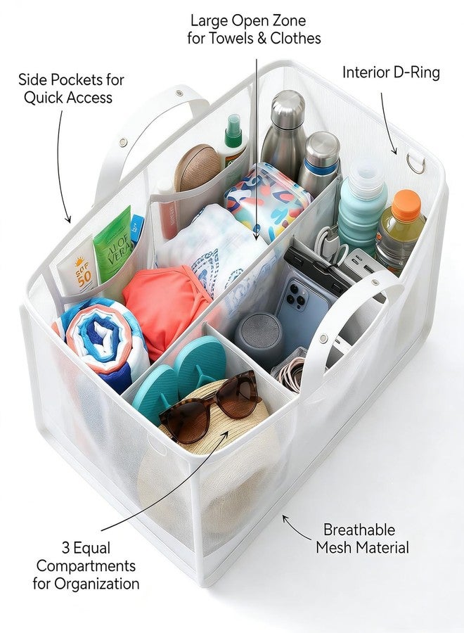 LETGO Beach Bag Organizer Compatible with X Large Bogg Bag Accessories Inserts, Lightweight Mesh Insert Divider Pouch for Original XL Bogg Bags, Beach Tote Bags Insert, White - Image 2