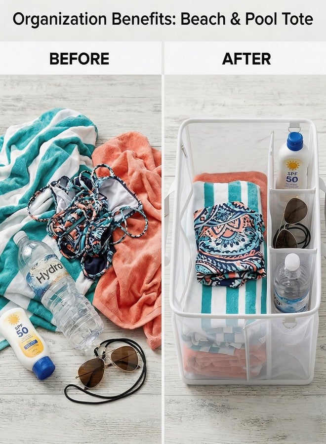 LETGO Beach Bag Organizer Compatible with X Large Bogg Bag Accessories Inserts, Lightweight Mesh Insert Divider Pouch for Original XL Bogg Bags, Beach Tote Bags Insert, White - Image 3