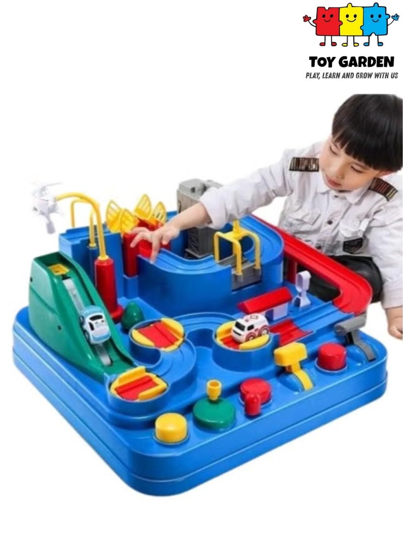 حديقة الألعاب ألعاب مسار السباق للأطفال - مجموعة ألغاز مغامرات السيارات، مجموعة لعب إنقاذ المدينة مع سيارتين صغيرتين، لعبة تعليمية للأولاد والبنات، للأعمار من 3 إلى 7 سنوات - Image 1
