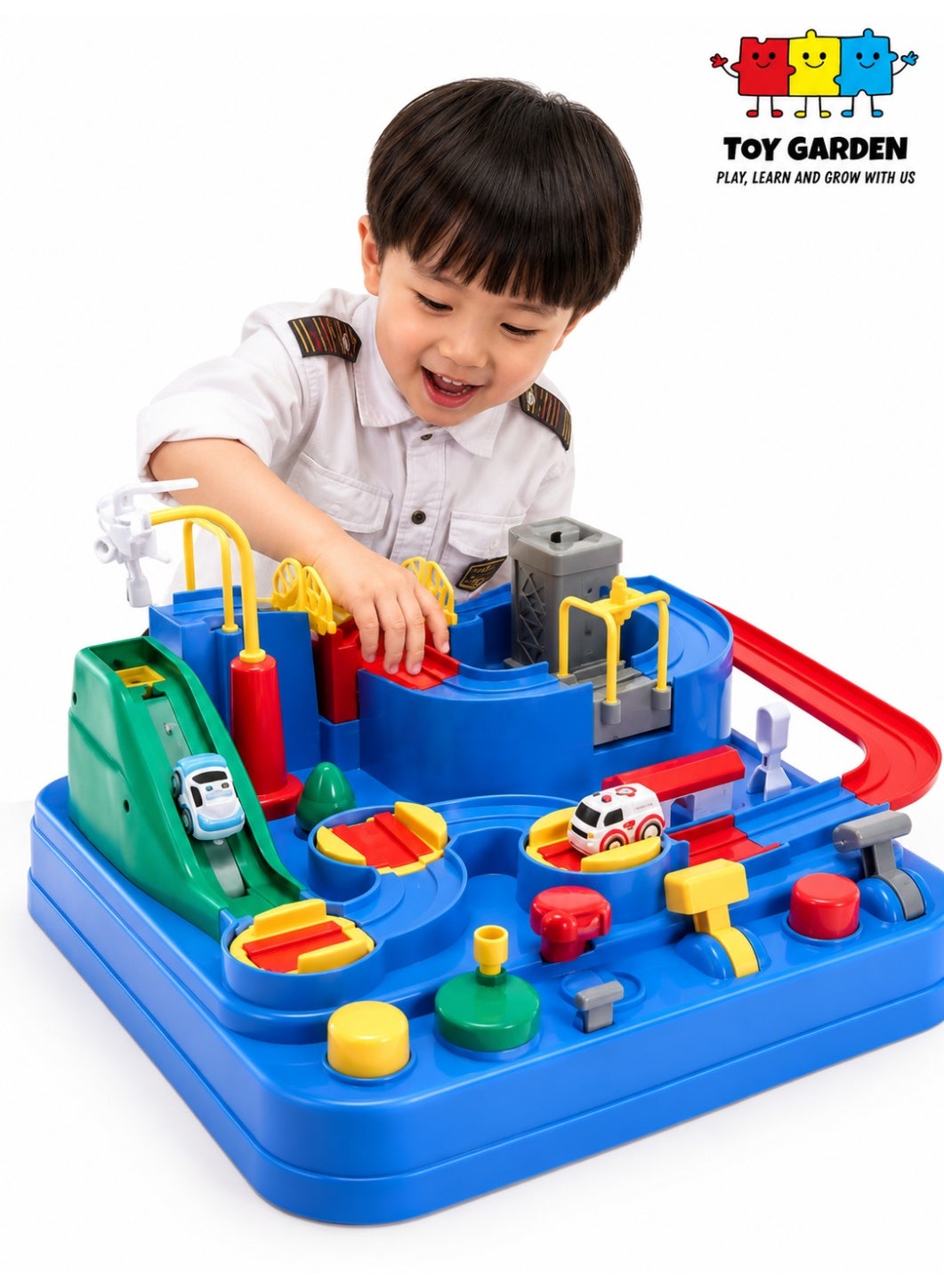 Kids Race Track Toys – Car Adventure Puzzle Rail Set, City Rescue Playset with 2 Mini Cars, Educational Toy for Boys & Girls, Ages 3-7