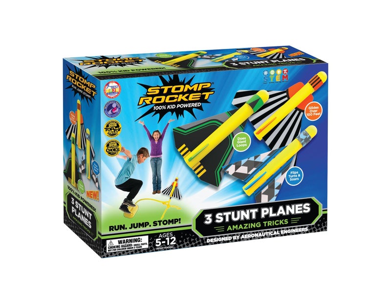 Stomp Rocket Stunt Plane Launcher Toy for Kids - 3 Foam Airplane Toy Soars Over 100 Feet - Unique Tricks & Adjustable Plane Rocket Launcher Stand - Fun Outdoor Toys & Gift for Boys or Girls - Image 1