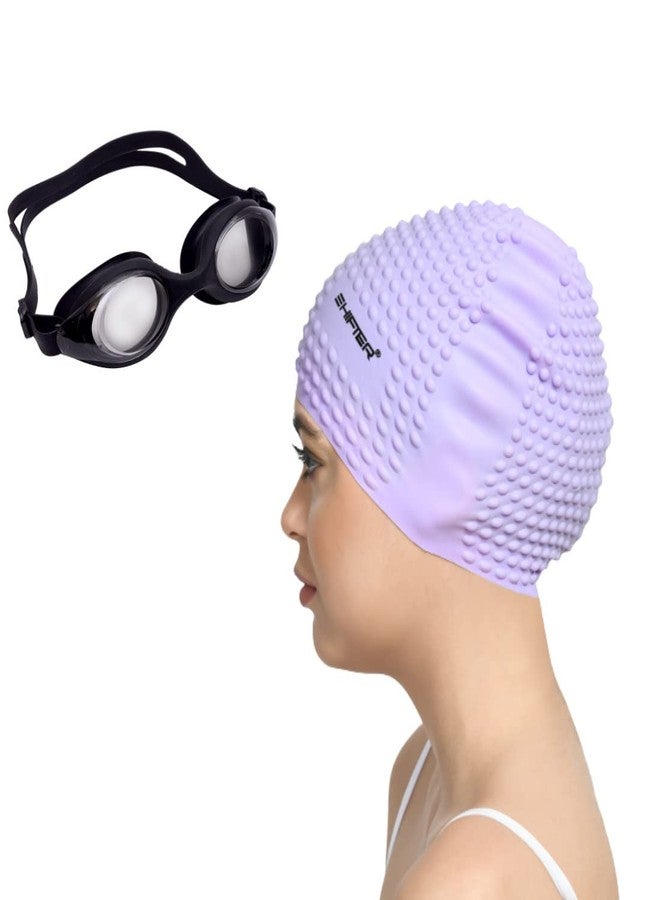 SHIFTER Premium Swimming Goggle, Premium Round Bubble Swimming Cap for Short and Long Hair Combo KIT for Men Women Boys Girls Free Size-Bubble Cap+Black ASG4 (Purple) - Image 2