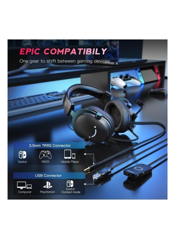 فيفين سماعة ألعاب كمبيوتر، سماعة رأس USB مع صوت محيطي 7.1، ميكروفون قابل للفصل، صندوق تحكم، مقبس سماعة رأس 3.5 مم، سماعات رأس سلكية فوق الأذن لأجهزة PS5/Xbox/Switch - Image 2