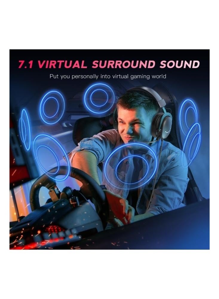 فيفين سماعة ألعاب كمبيوتر، سماعة رأس USB مع صوت محيطي 7.1، ميكروفون قابل للفصل، صندوق تحكم، مقبس سماعة رأس 3.5 مم، سماعات رأس سلكية فوق الأذن لأجهزة PS5/Xbox/Switch - Image 3