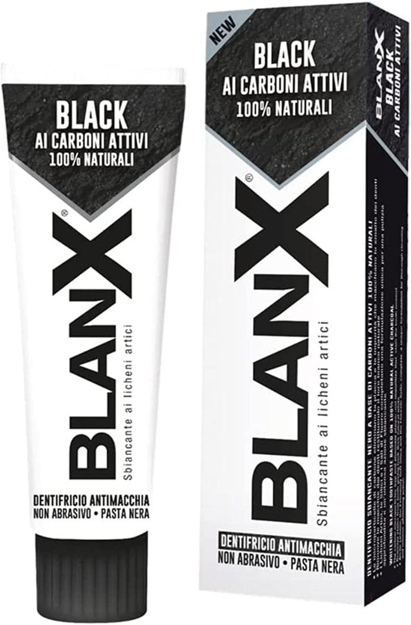 BlanX Black Activated Charcoal Toothpaste NonAbrasive Whitening with AntiStain Properties Deep Cleaning and Whitening Action Peroxide Free 75ml