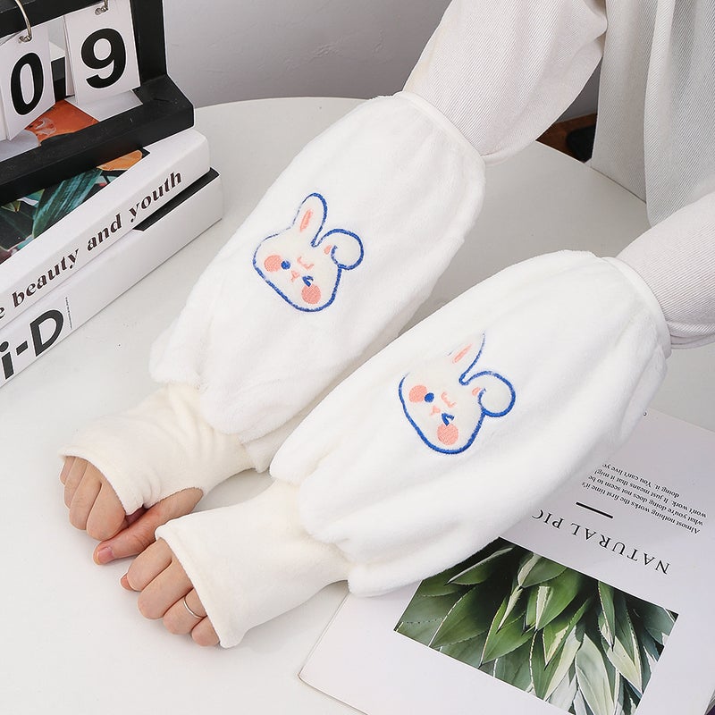 Warm Sleeve-Length Gloves Two-In-One Adult And Childrens Cartoon Design Fall/Winter Warm And Dirt-Resistant Integrated Handwarm Rabbit White