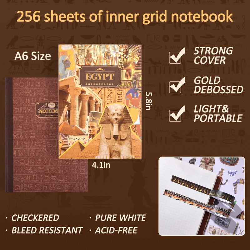 emmoolife Scrapbooking Supplies Kit, Egyptian Vintage Aesthetic Scrapbook Kit for Bullet Junk Journal, Ancient Egypt DIY Journaling Supplies with Hieroglyph, Pharaoh, Pyramid, Unique Gift for Teens & Women - Image 3