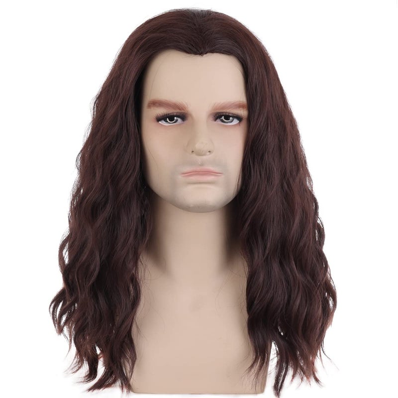 PATTNIUM Mens Brown Wig Long Wavy Brown Male Wig Shoulder Length Unisex Wig Heat Resistant Synthetic Hair Cosplay Party Costume Wig