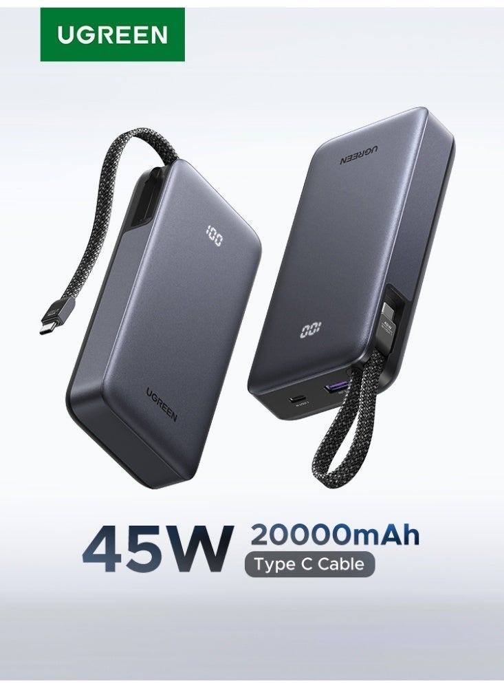 Ugreen 【UGREEN POWER BUNDLE】45W 20000mAh Power Bank + Nexode 30W GaN Charger Bundle, USB C Fast Charging Set with Foldable Wall Plug & Built-in Type-C Cable, Compatible with iPhone 17/16/15 Pro Max, iPad, Samsung S25/S24 Ultra, Xiaomi, OnePlus – Gray - Image 2
