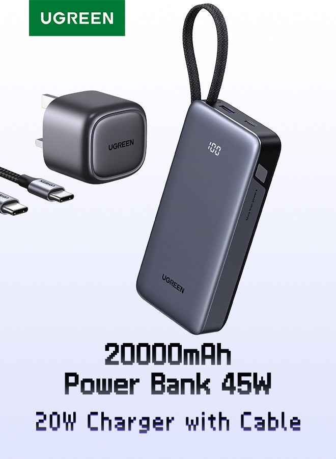 Ugreen 【UGREEN POWER BUNDLE】45W 20000mAh Power Bank + Nexode 30W GaN Charger Bundle, USB C Fast Charging Set with Foldable Wall Plug & Built-in Type-C Cable, Compatible with iPhone 17/16/15 Pro Max, iPad, Samsung S25/S24 Ultra, Xiaomi, OnePlus – Gray - Image 1