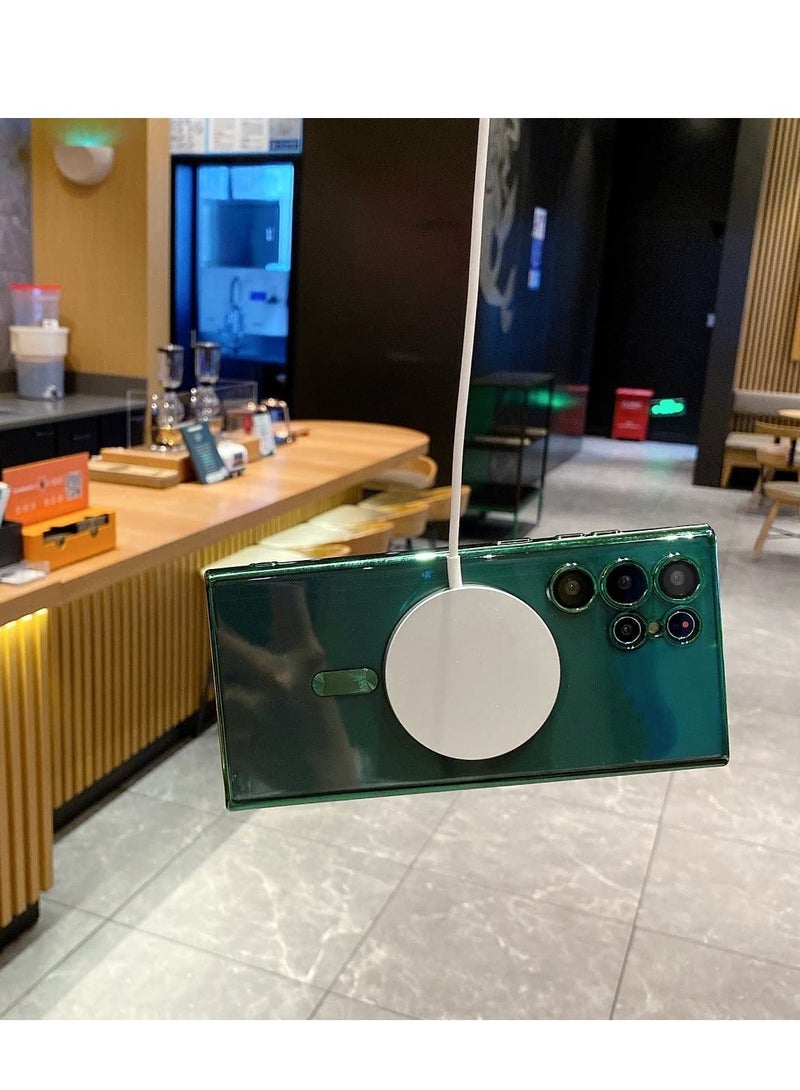 ELTRAZONE for Samsung Galaxy S23 Ultra Case Magnetic Clear with Camera Lens Protector Full Protection MagSafe Electroplated Silicone Slim Fit Shockproof Protective Case Cover - Green - Image 3