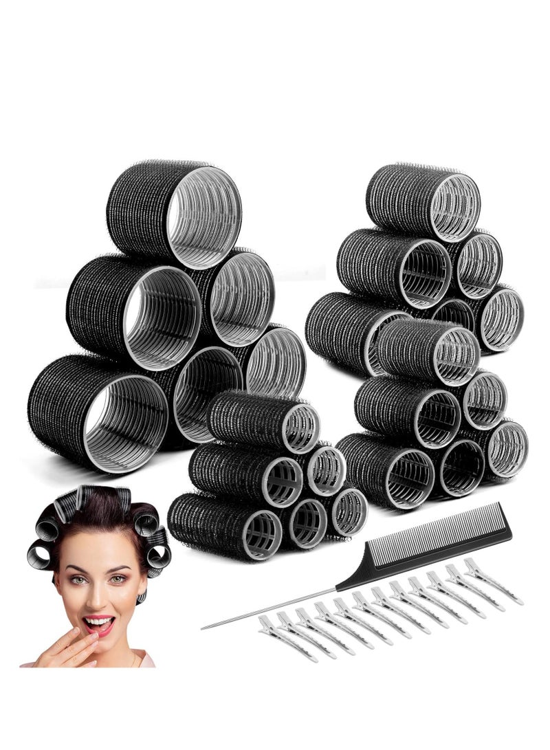 عام بكرات تجعيد الشعر 24 قطعة من بكرات الشعر غير الحرارية مع 12 مشبكًا، 4 أحجام (كبيرة كبيرة ومتوسطة وصغيرة) ذات قبضة ذاتية تحمل بكرات الشعر للشعر الطويل والمتوسط ​​والقصير السميك والرفيع والرفيع - Image 1
